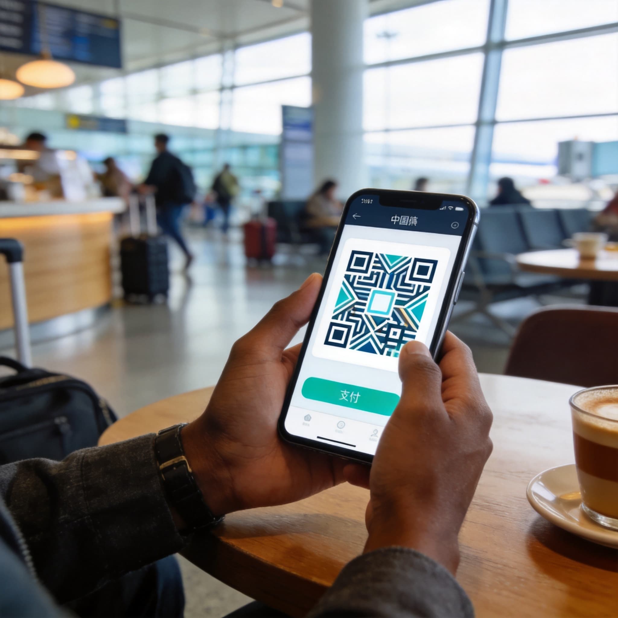 A traveler setting up Alipay on a smartphone in China