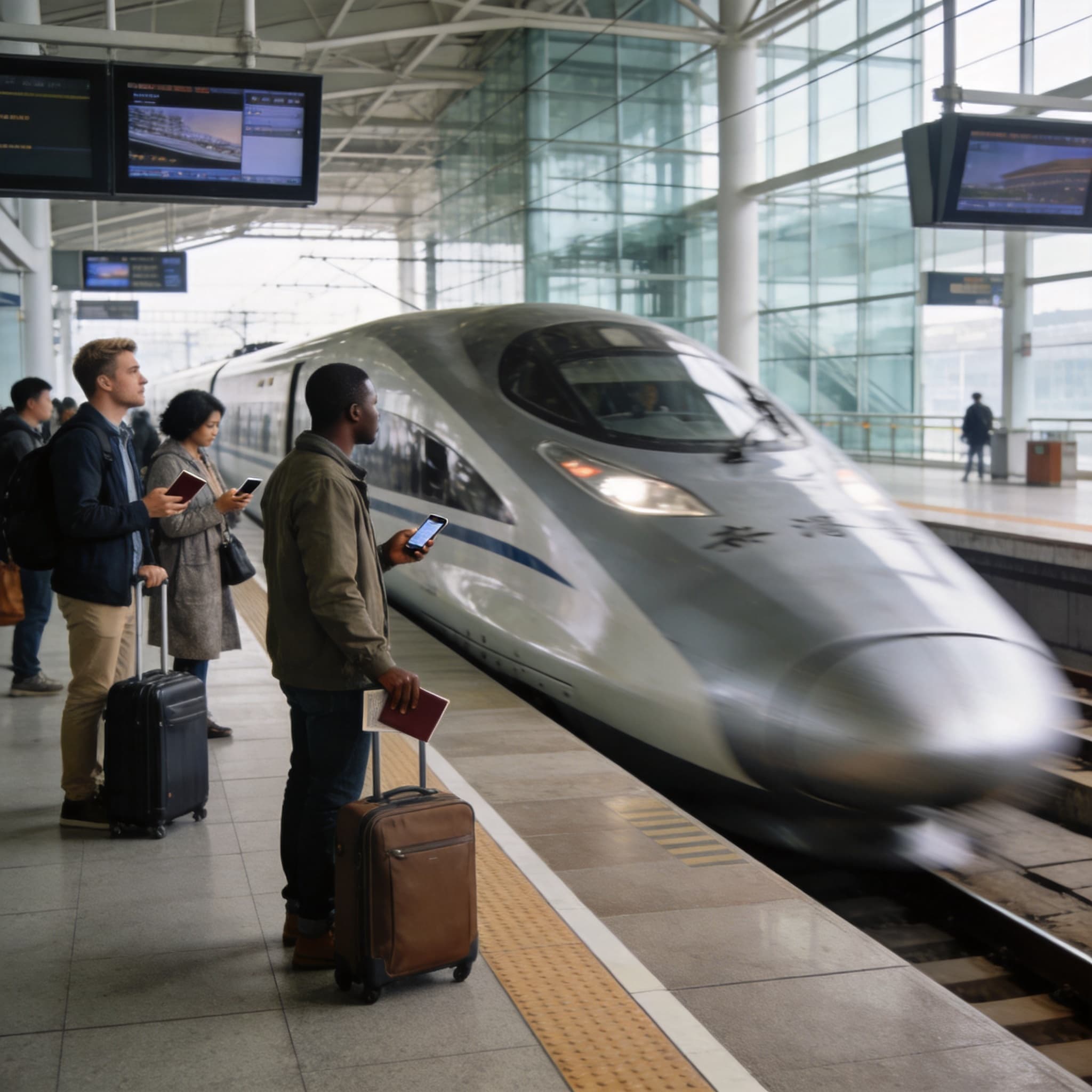 A China high-speed train at a modern railway station