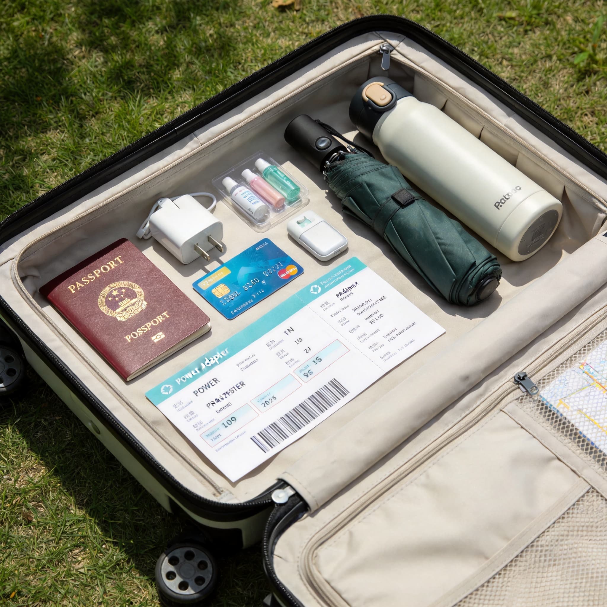 A printable China pre-trip checklist beside packed travel essentials